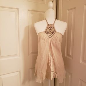 100% Silk M Cream Beaded Express Halter Top